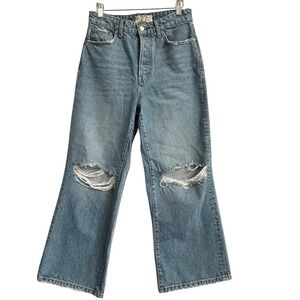 We The Free People 27 Distressed Button Fly Straight Leg Jeans Women's High Rise